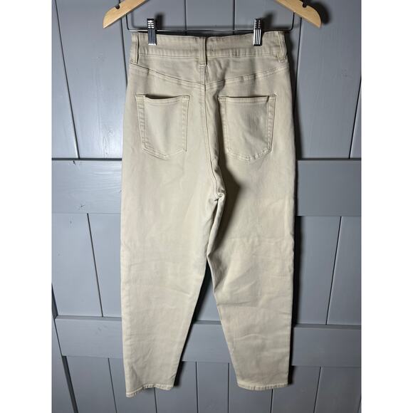 Oat Women's Cream Colored Straight Leg Pleated Denim Blue Jeans Size 25 - Picture 3 of 4